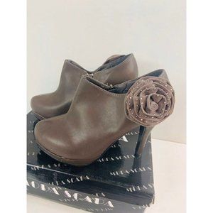 Brand New Womens Chocolate Heeled Booties with beautiful floral decal